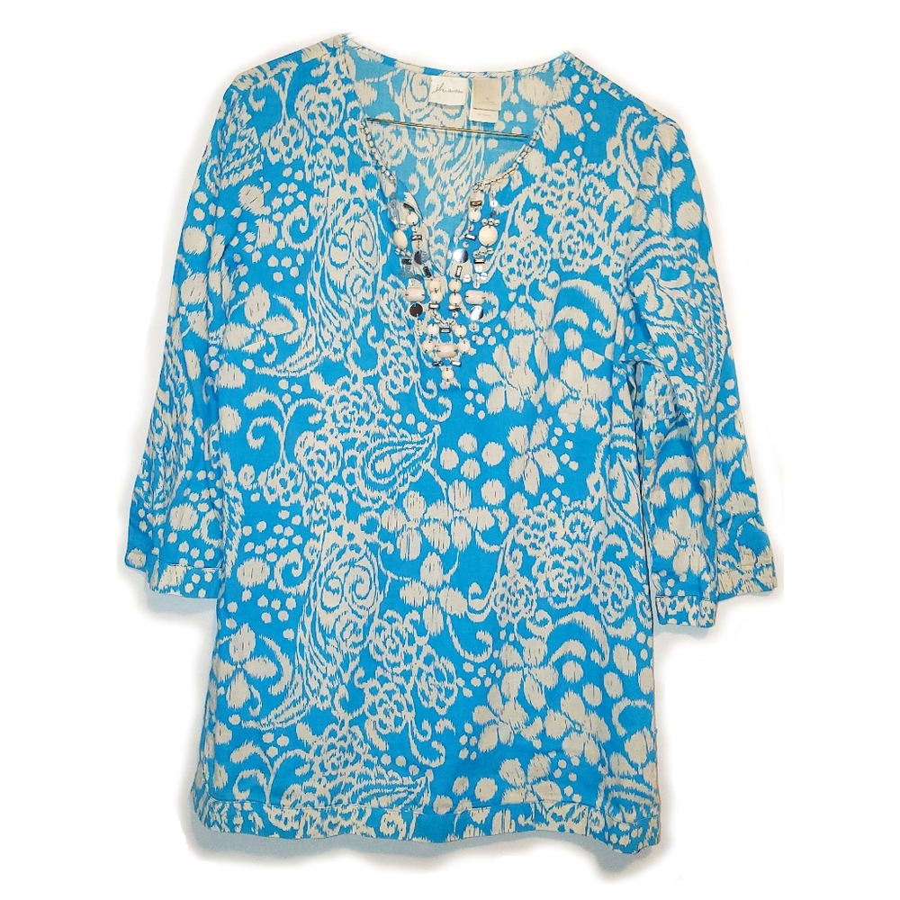 JH Collections blue and while 3/4 sleeve top